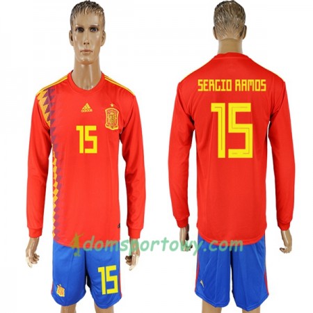 Koszulka Hiszpania Ramos 15 Domowe Koszulki Piłkarskie Mistrzostwa Świata 2018 Długi Rękaw